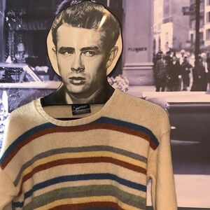 Vintage Wool blend Puritan Men's Cream Sweater with Colorful Stripes EUC